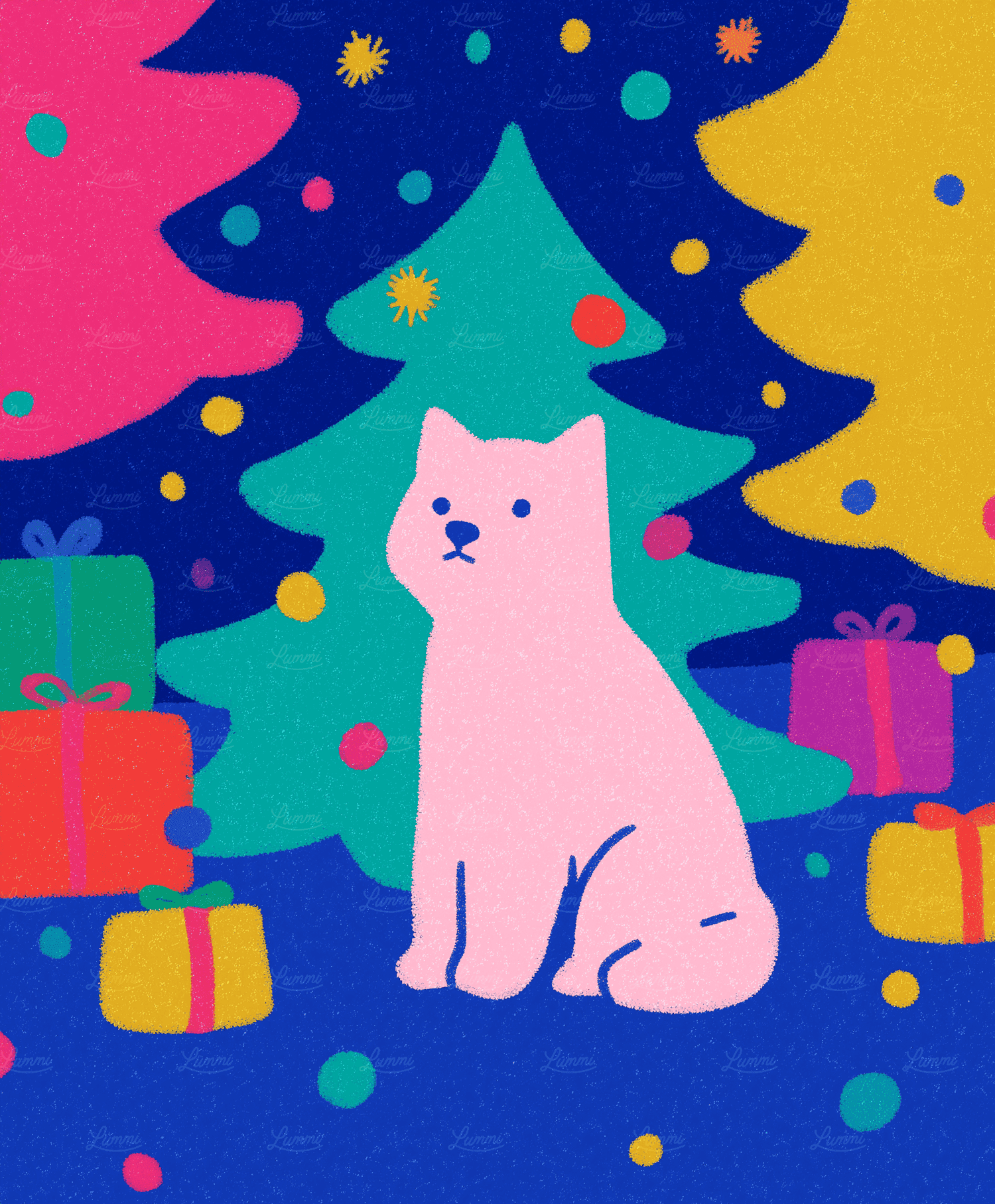 Festive Pink Cat - Illustration by Pablo Stanley