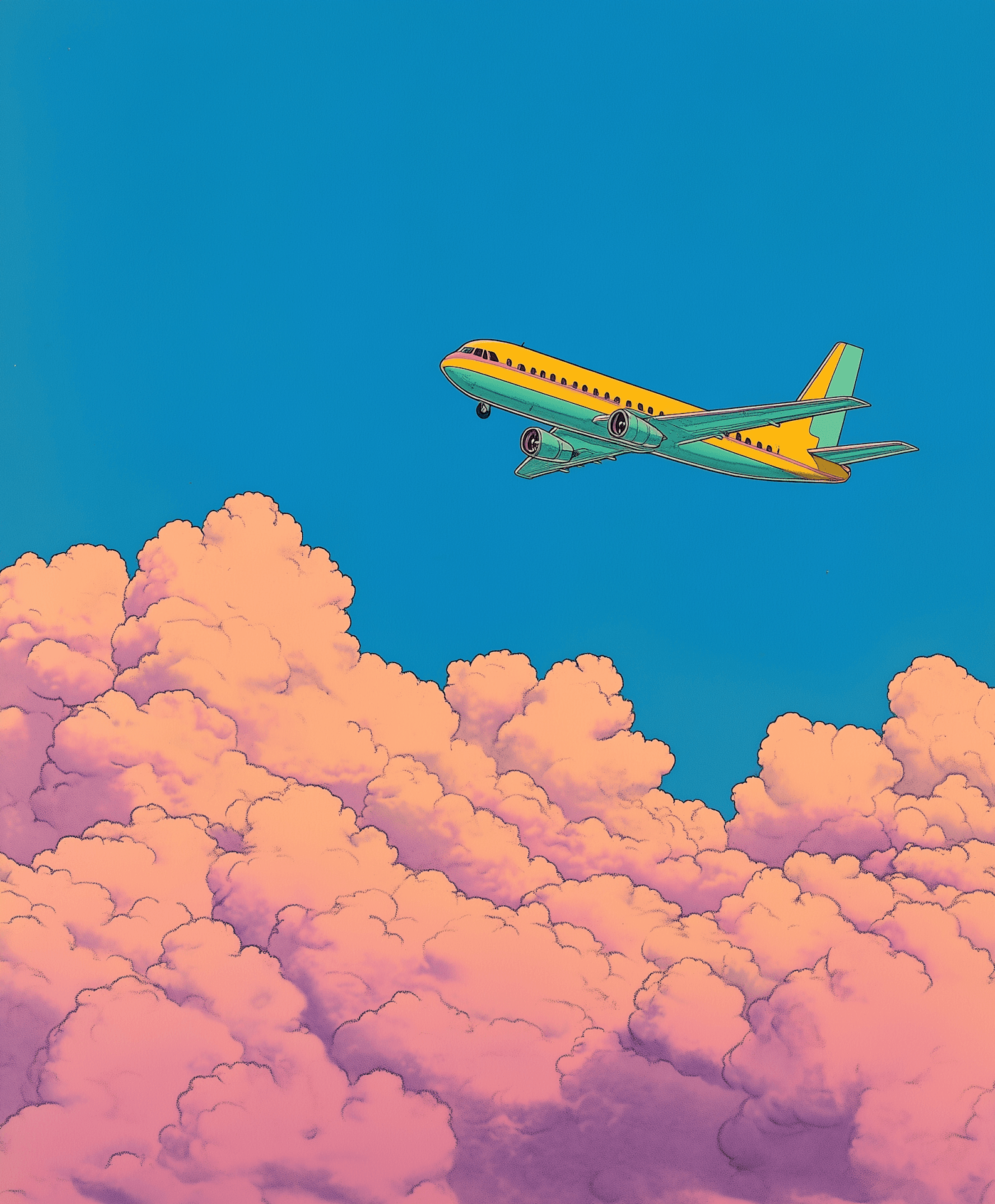 Airplane Above Colorful Clouds - Illustration by Lummi